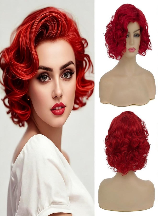 Dsimeig Short Curly Wavy Red Wigs for Women Synthetic Natural Hair Wig Halloween Costume Cosplay - Image 1